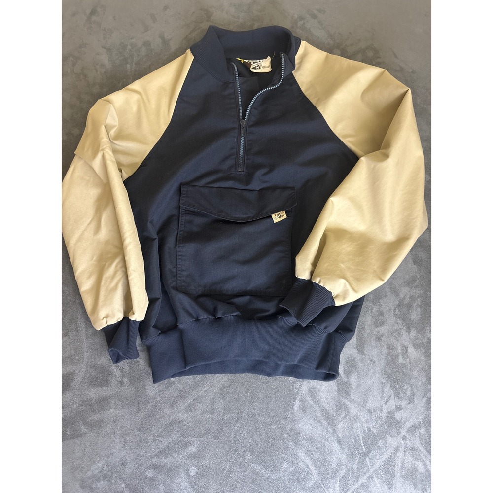 Vintage Saxton Hall Navy Tan Colorblock Quarter Zip Anorak Pullover Jacket Large